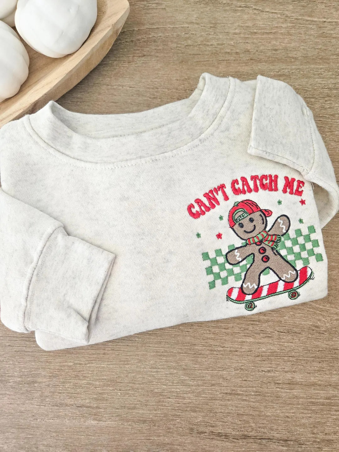Gingerbread Man Embroidered Sweatshirts-cant Catch Me-skateboarding Gingerbread Man-christmastodd... | Etsy (US)