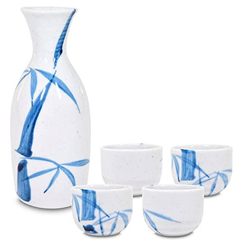 Product of Gifu Japan Japanese Sake Set, 1 Tokkuri Bottle Carafe and 4 Ochoko Cups Ceramic Sake Glasses, 5 Piece Set, White Nashijidake | Amazon (US)