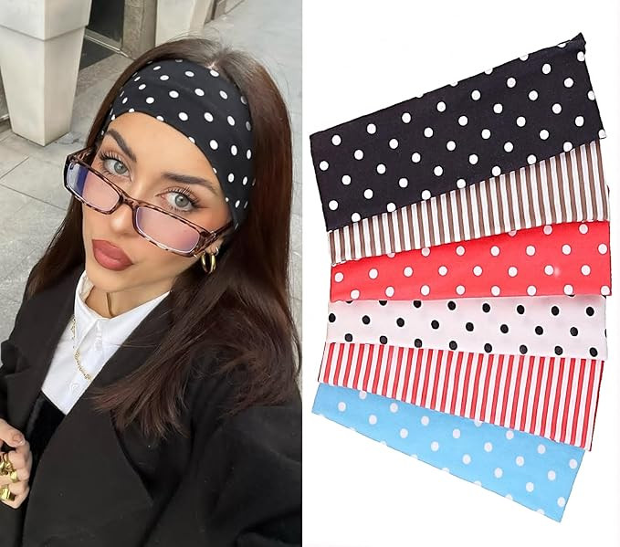 Leeven Polka Dot Headband for Women 6 Pack Non Slip Soft Elastic Floral Hairbands Soft Fabric Str... | Amazon (US)