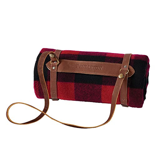 PENDLETON Wool Blanket - Camping Blanket with Leather Strap Carrier - Plaid, Soft, Virgin Wool, Backpacking Blanket for Warmth and Comfort, Outdoor Adventures, Travel, Picnics, and Cozy Home Comfort | Amazon (US)