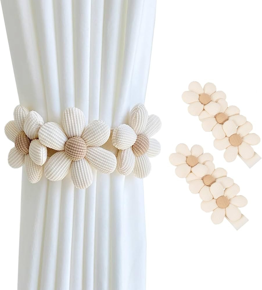 SRG Sunflower Curtain Tiebacks-2 Pack | Daisy Curtain Holdbacks Three Flower | Curtain Tiebacks B... | Amazon (US)
