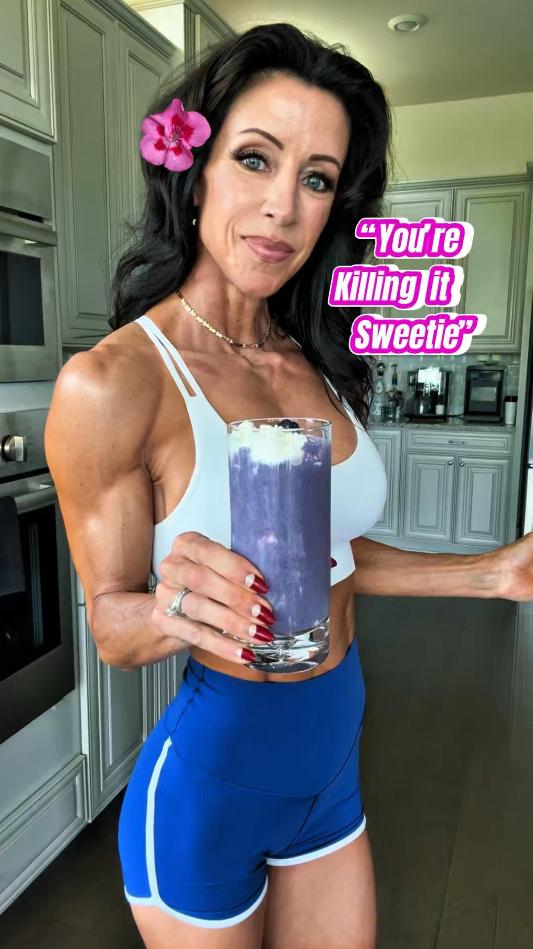 It’s the Kris Jenner Erewhon “You’re Doing Amazing” Shake dupe! Delicious and loaded with 20 grams of protein! Only 180 calories. 
Recipe: half scoop protein powder, 3oz Greek yogurt, 1 cup ice, 1 c almond milk, 1/2 cup frozen blueberries, creatine, trace minerals, blue spirulina, whip cream!

#LTKfitnessgoals #LTKfoodie #LTKOver40