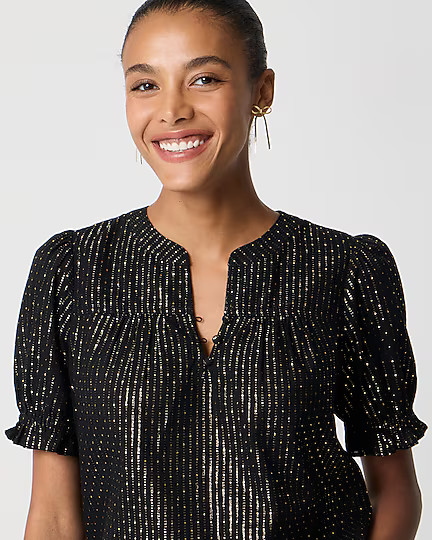 Metallic-dot puff-sleeve top | J.Crew Factory
