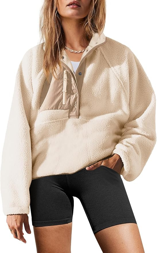 Yanekop Womens Fuzzy Fleece Pullover Sherpa Sweatshirt Long Sleeve Button Down Sweater Winter Fle... | Amazon (US)