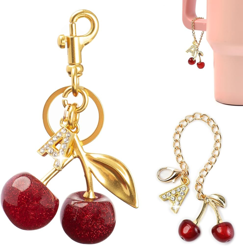 2PC Cherry Keychain Bag Purse Handbag Charms Initial Letter Keychain for Women Girl Cute Key Chai... | Amazon (US)