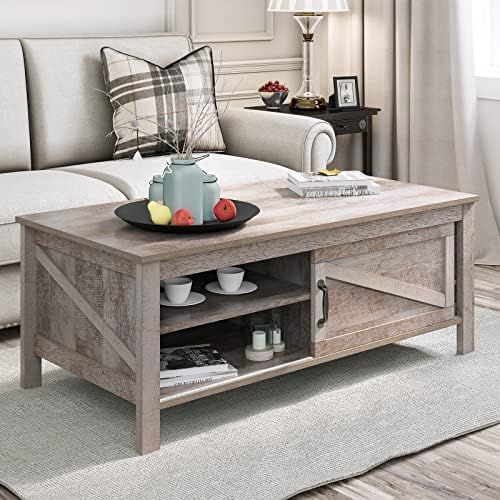 YITAHOME Farmhouse Coffee Table with Storage, Modern Coffee Tables for Living Room with Sliding Barn | Amazon (US)