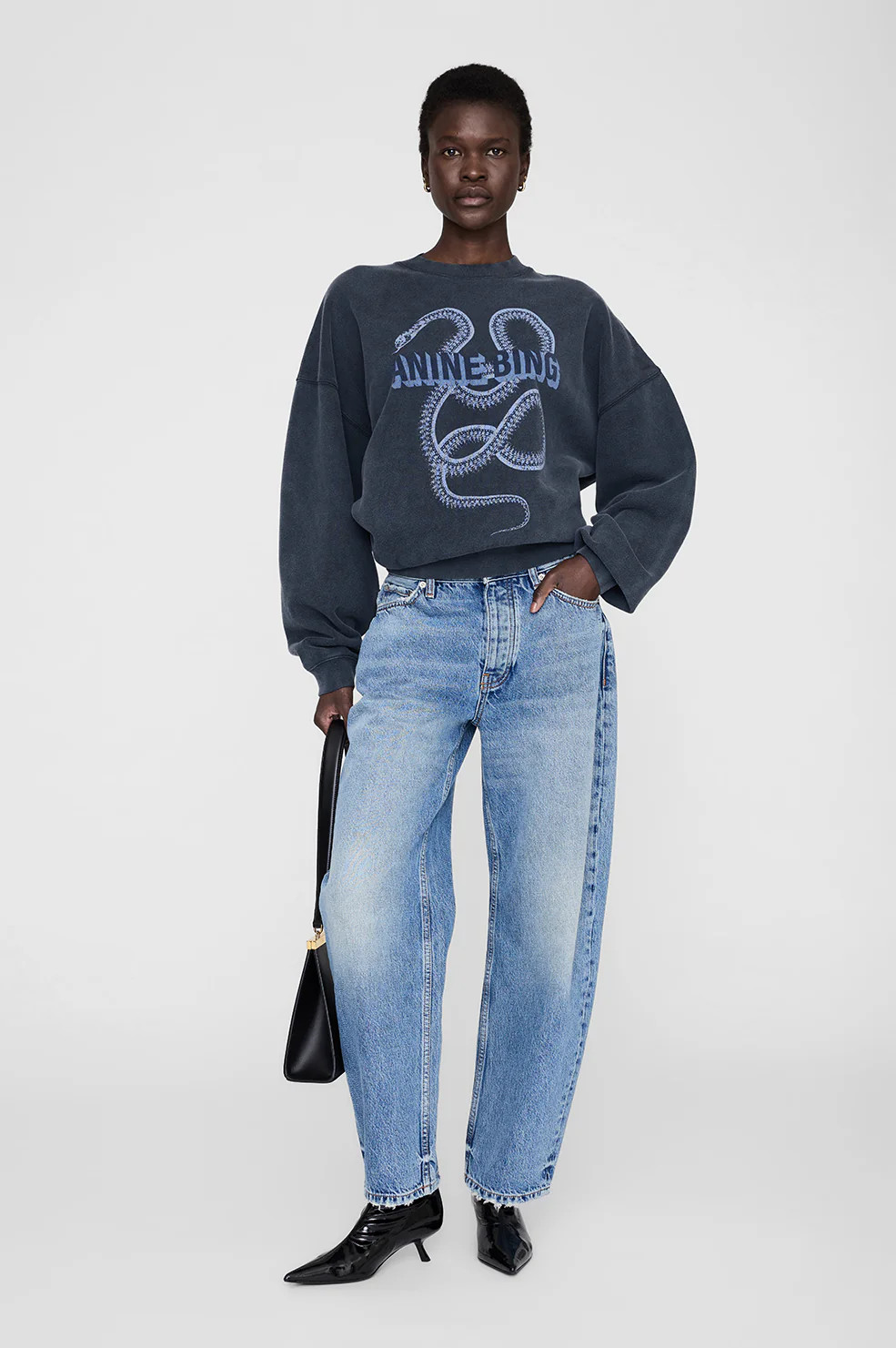 Harvey Crew Sweatshirt Snake - Washed Black | Anine Bing