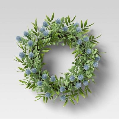19" Artificial Thistle Wreath Blue - Threshold™ | Target