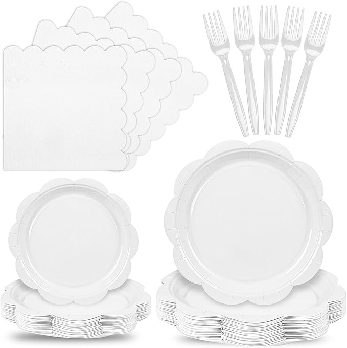 96 Pcs White Paper Plates and Napkins Set Party Supplies, Tableware set for 24 Guest include Disp... | Amazon (US)
