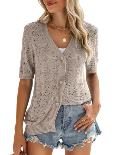 Zeagoo Women's 2025 Summer Cropped Cardigan Short Sleeve Lightweight Crochet Shrug Button up Knit Sweater Top | Amazon (US)