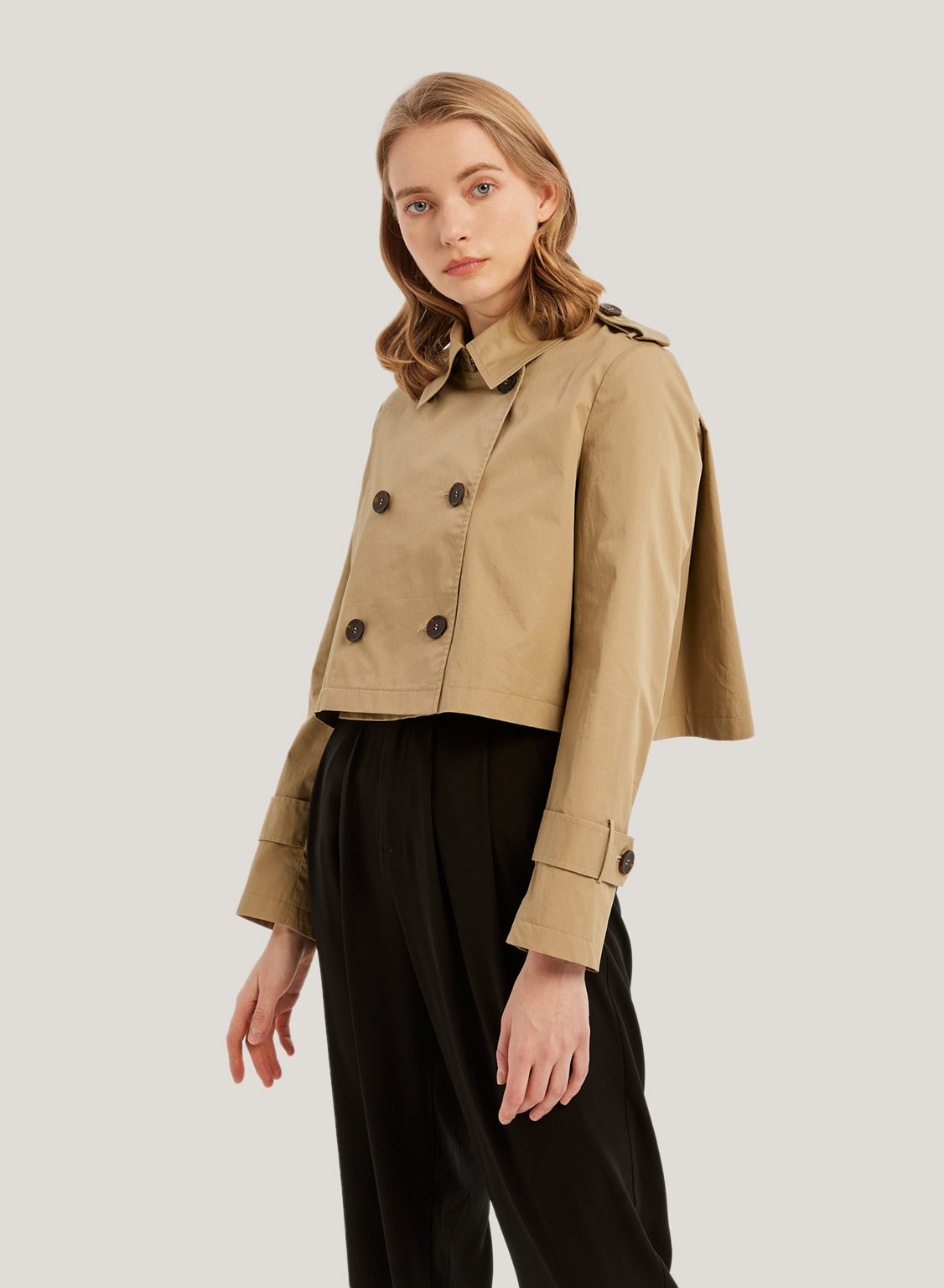 100% Cotton Cropped Trench Coat | Gentle Herd