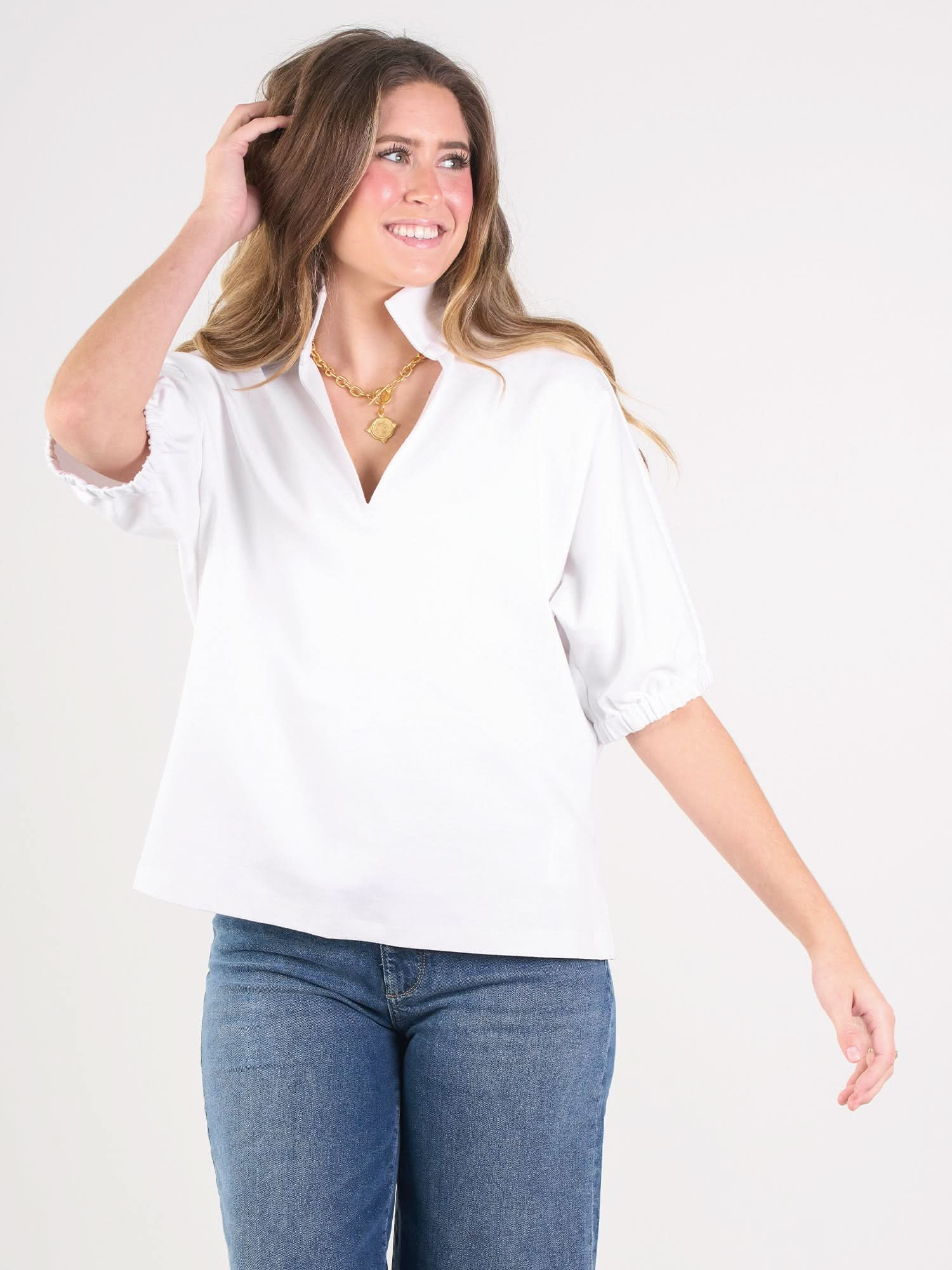 Poppy Top in White Ponte – Emily McCarthy | Emily McCarthy