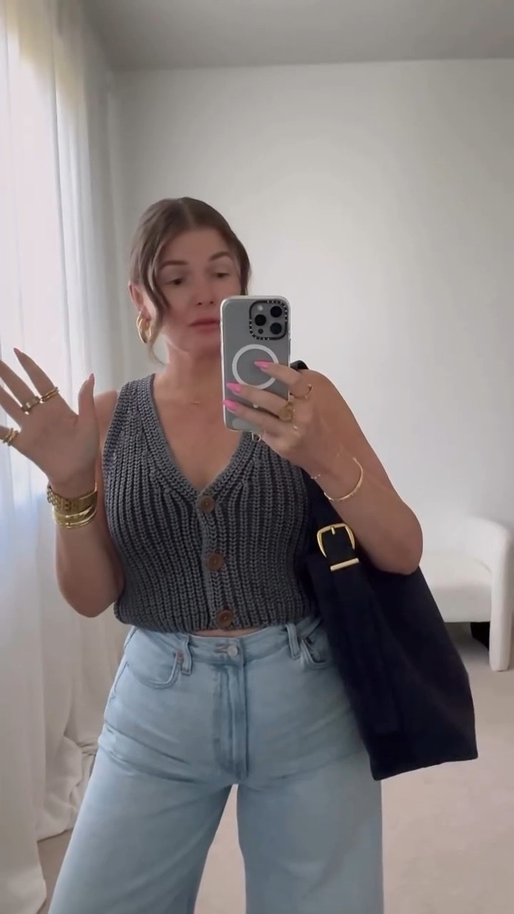 I sized down in this crop knit vest, it does hit above the belly button.

This is a great transitional top or for warmer climates if you want Fall vibes but the weather isn’t having a full sweater. 

Hobo tote bag available in tan & olive green too 

#LTKVideo #LTKFindsUnder100 #LTKItBag