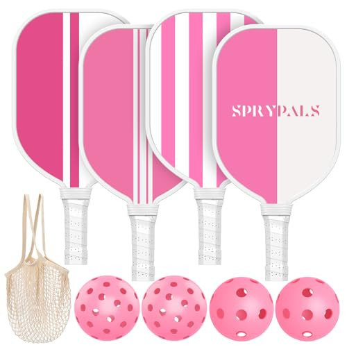 Sprypals Pink Pickleball Paddles, USAPA Approved Pickleball Set of 4 with 4 Pickleball Balls & 1 Carry Bag Premium Wooden Cute Pickle Ball Paddles Rackets Ergonomic Cushion Grip Gifts for Women Youth | Amazon (US)