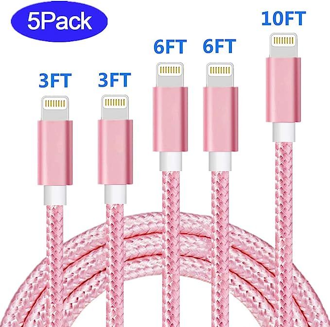 Sharllen iPhone Charger Cord iPhone Lightning Cable 3/3/6/6/10FT 5Pack Nylon Braided USB Fast iPh... | Amazon (US)