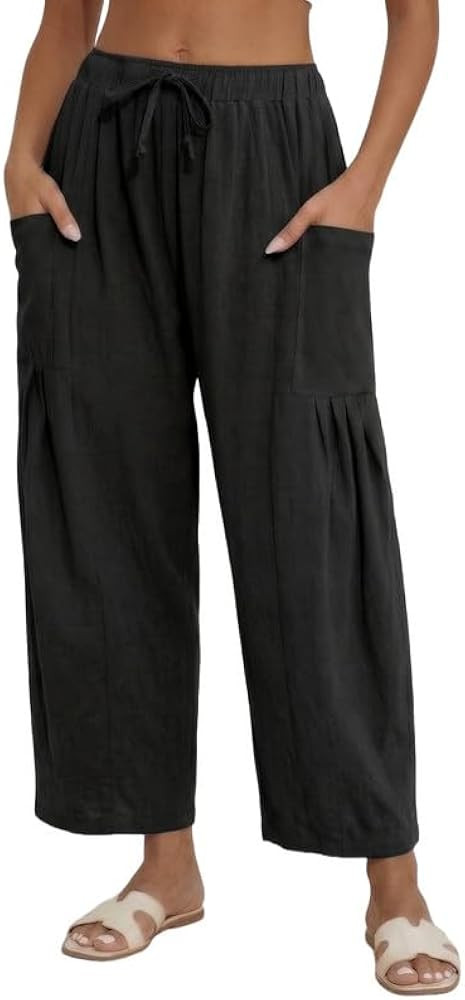 Marvmys Womens Linen Wide Leg Pants Casual Loose Drawstring Summer Beach Travel Palazzo Harem Pan... | Amazon (US)