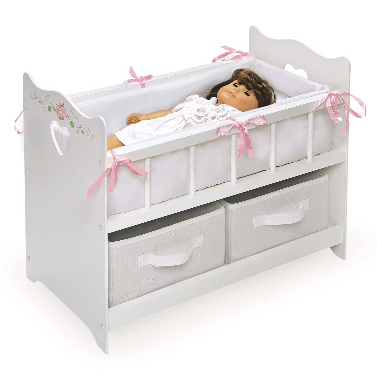 Badger Basket Doll Crib with Bedding, Two Baskets, and Free Personalization Kit - White Rose | Target