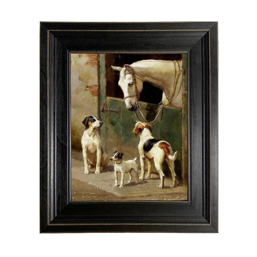Schooner Bay Co.- Dog and Horse at Stable 8" x 10” Oil Painting Print on Canvas Rustic Distress... | Amazon (US)