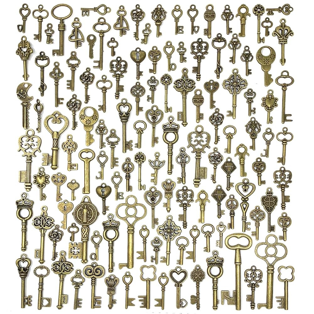125 PCS Vintage Skeleton Key Set Charms, JIALEEY Mixed Antique Style Bronze Brass for Pendant DIY... | Amazon (US)
