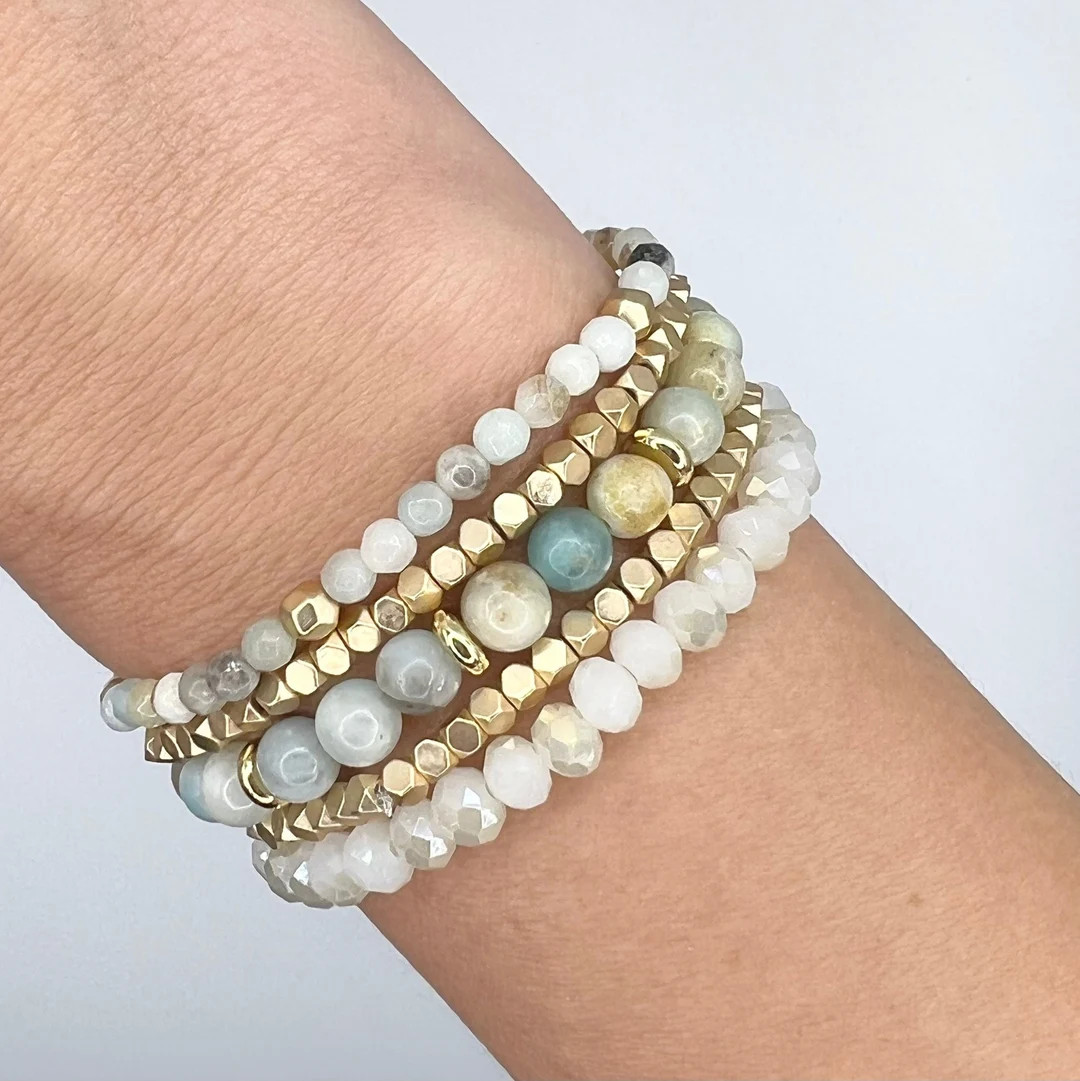 Set of 5 Stacking Bracelets Layering Bracelet Set Gemstone Bracelet Set Bead Bracelet Set Dalmati... | Etsy (US)