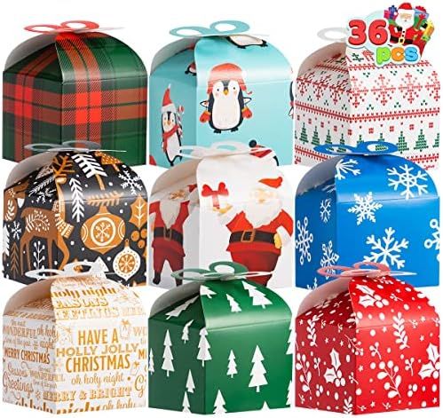 JOYIN 36 PCS Christmas Goody Gift Boxes with Bow, Folding Candy Box, Paper Treat Cookie Boxes for... | Amazon (US)