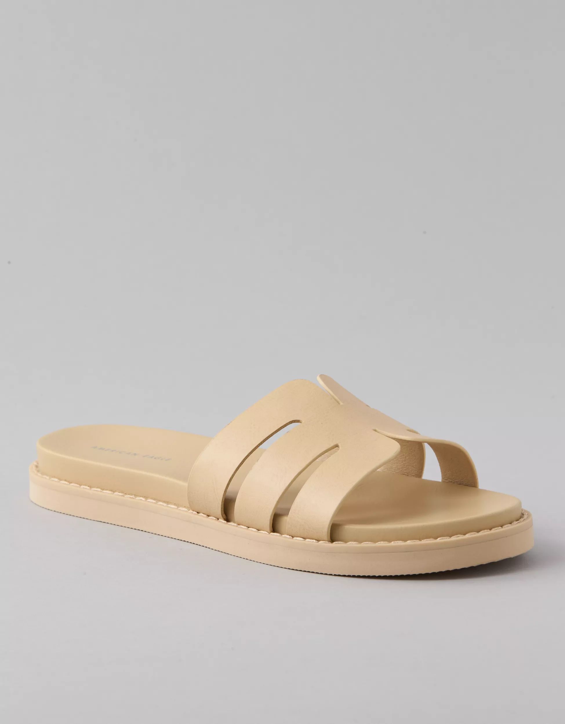 AE Cutout-Strap Vegan Leather Slide Sandal | American Eagle Outfitters (US & CA)