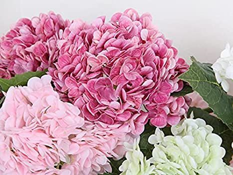YalzoneMet 4 Pcs Hydrangea Artificial Flower 2 White + 2 Pink 21'' Long Stem Lifelike Real Touch ... | Amazon (US)