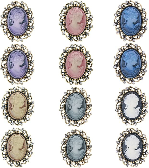 Women's Multicolor Crystal Rhinestone Vintage Victorian Cameo Flower Brooch Pin Set for Lady Jewe... | Amazon (US)