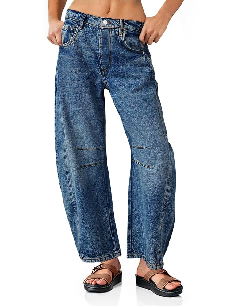 PLNOTME Women's Baggy Boyfriend Jeans Vintage Wide Leg Mid Rise Barrel Denim Ankle Pants | Amazon (US)