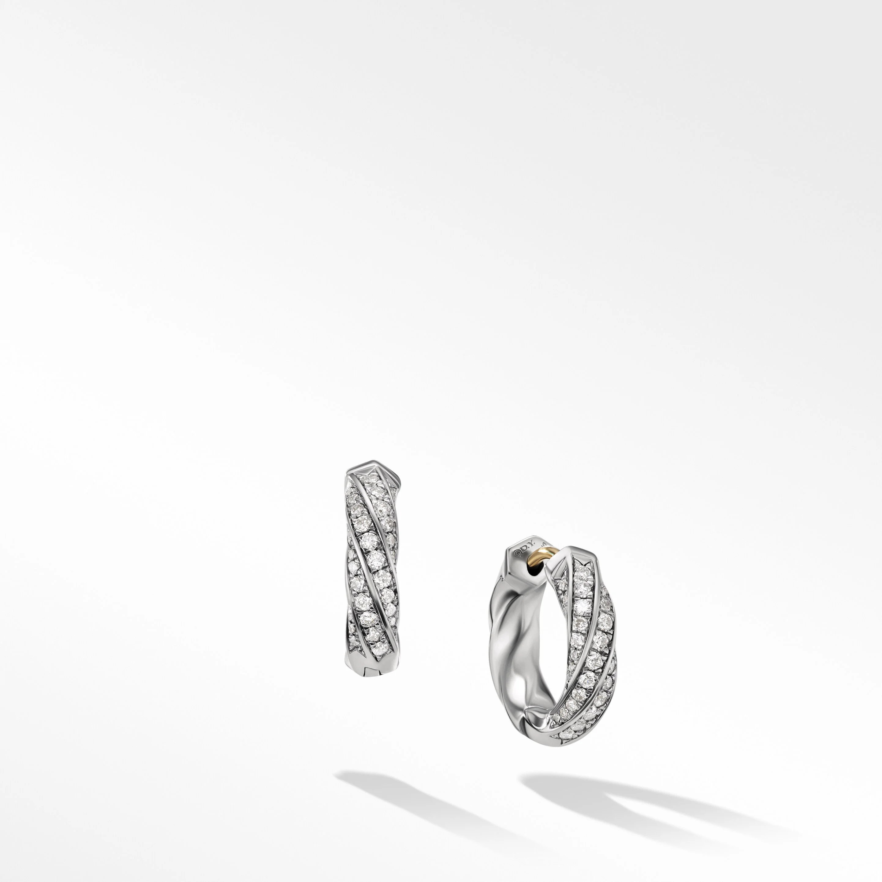 Cable Edge® Huggie Hoop Earrings in Recycled Sterling Silver with Pavé Diamonds | David Yurman