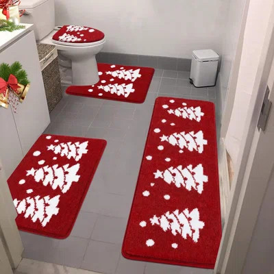3 Piece Christmas Bathroom Rug Set, Non Slip Plush U-Shaped Toilet Bathmat For Bathroom, Bedroom, Living Room | Wayfair North America