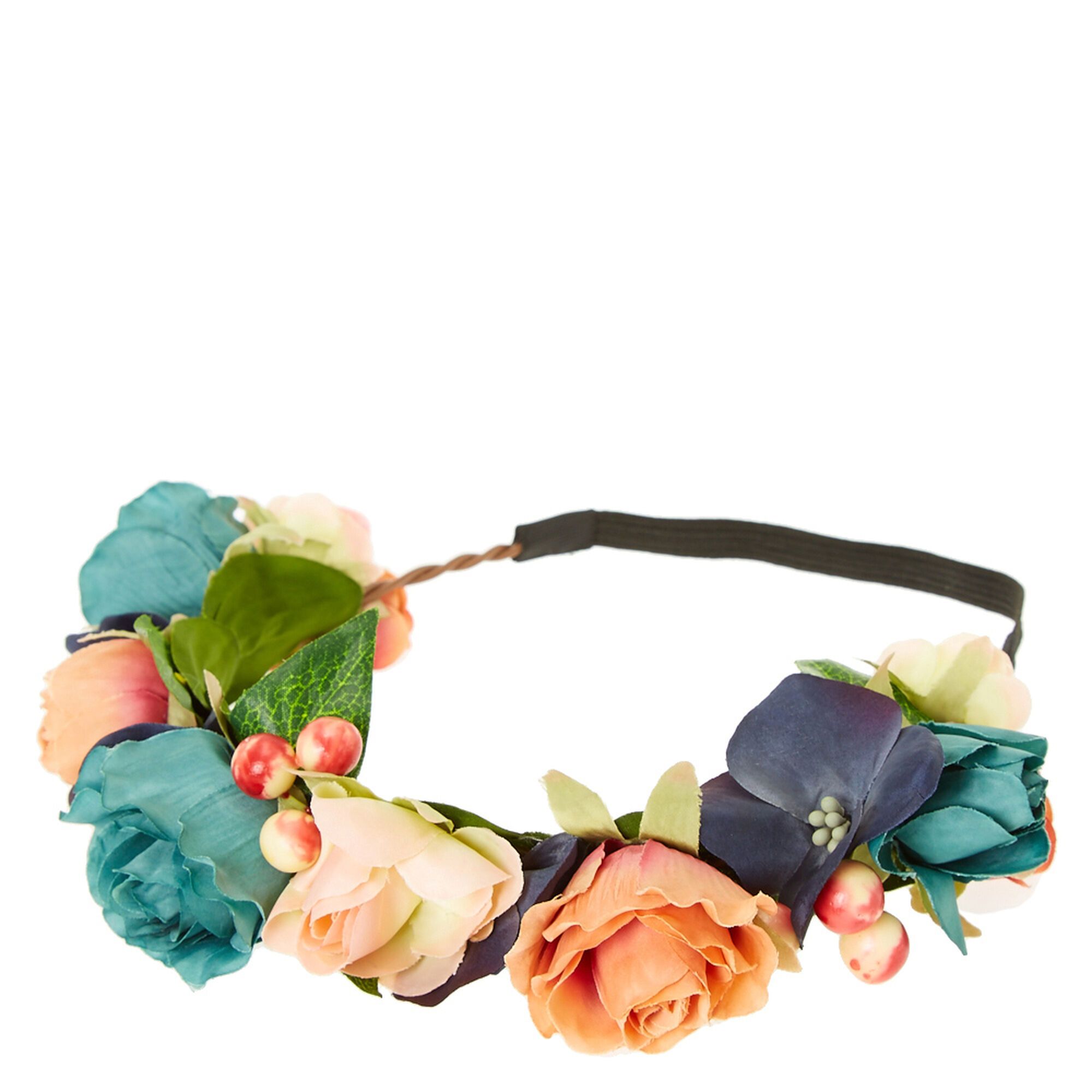 Peach and Teal Rose Flower Hair Crown | Claire's (US)