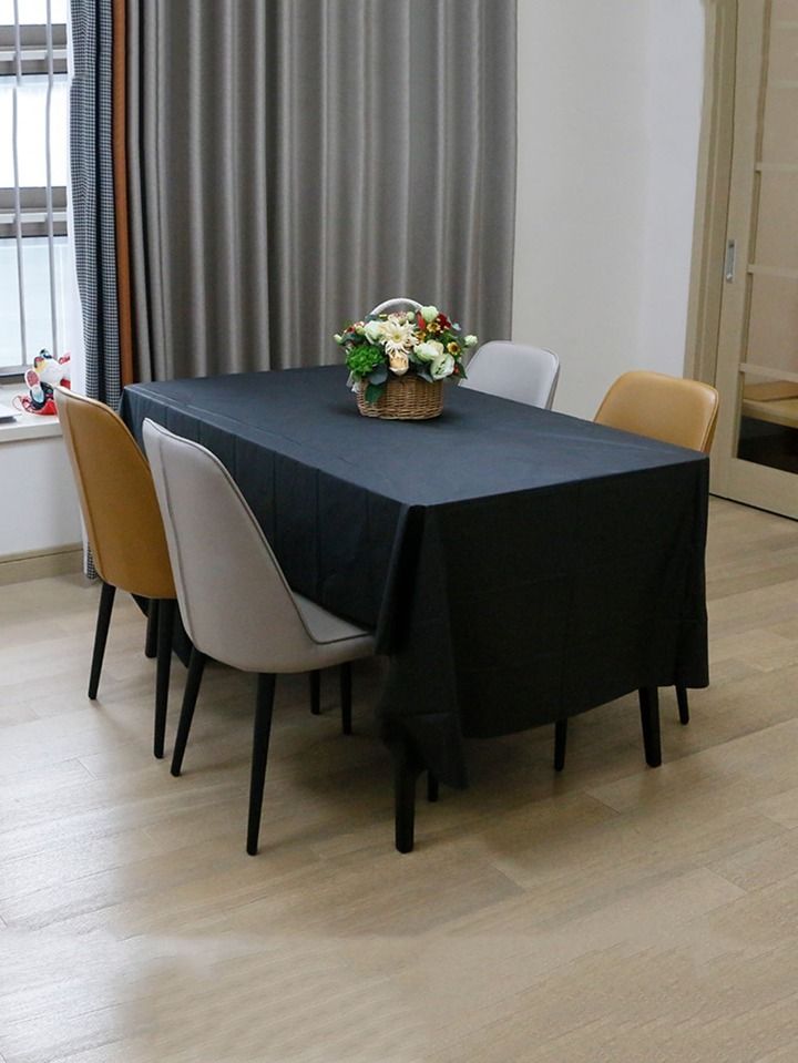 1pc PEVA Disposable Table Cover, Minimalist Black Waterproof Disposable Tablecloth For Party | SHEIN