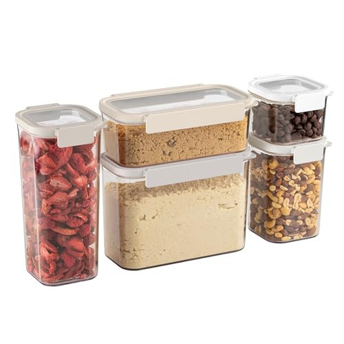 Bentgo Pantry - 10-Piece Airtight Food Storage Containers, Clear, Stackable Kitchen & Pantry Organization, Locking Lids for Freshness, BPA-Free Plastic - Ideal for Sugar, Flour, & More (White Stone) | Amazon (US)