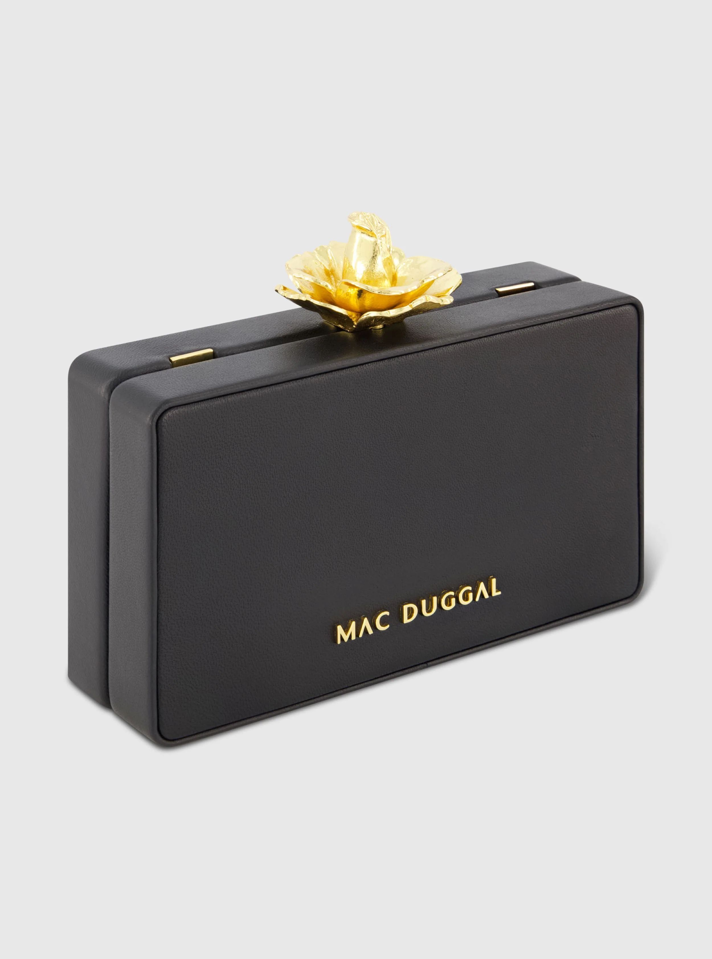 Gold Rose Mini Nappa Leather Box Clutch | Mac Duggal