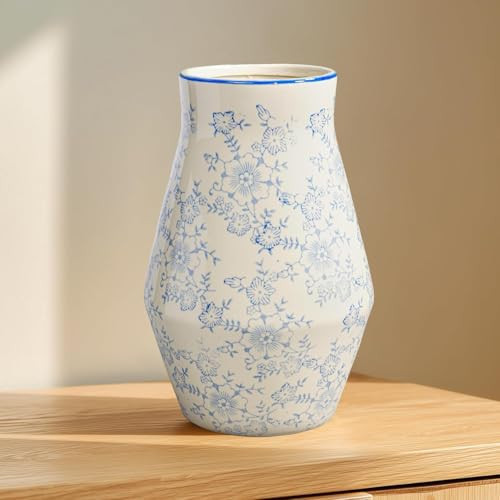 Wancetang Blue and White Vase - 11 Inch Large Ceramic Floral Vases Home Decor, Chinoiserie Vintage Vases for Centerpieces, Pampas Grass Living Room Entryway Kitchen Decor | Amazon (US)