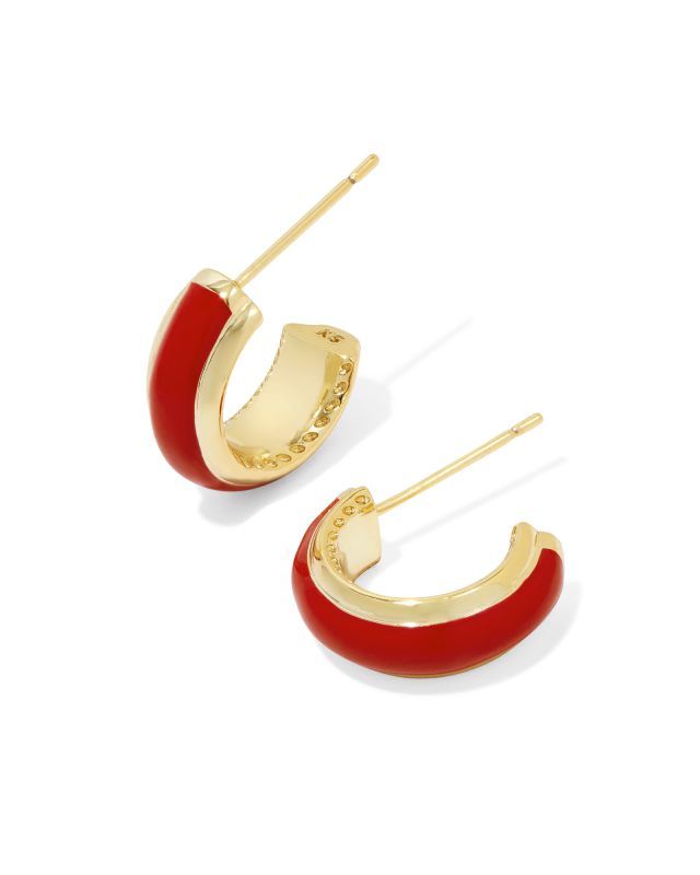 Ainsley Gold Huggie Earrings in Red Enamel | Kendra Scott