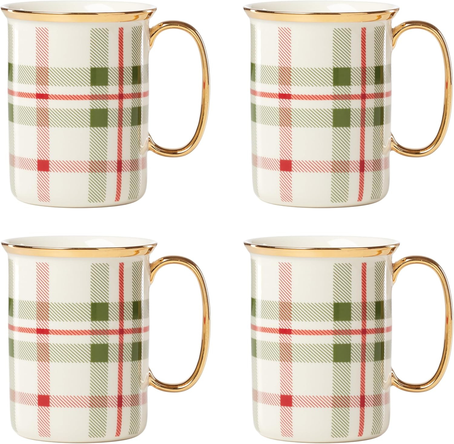 Lenox 894967 Holiday Plaid 4-Piece Mug Set, Christmas Dinnerware, Hosting | Amazon (US)