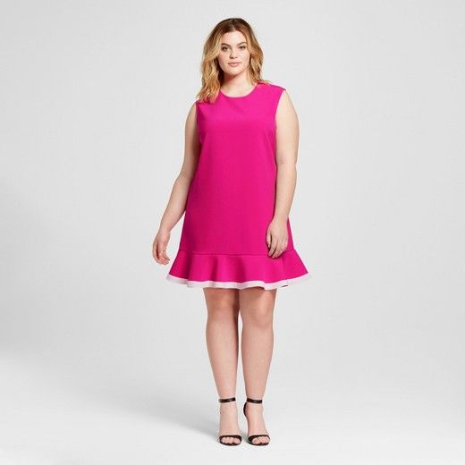 Women's Plus Fuchsia Twill Ruffle Hem Dress - Victoria Beckham for Target | Target