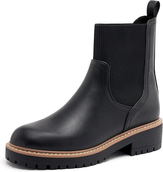 vodvob Women's Elastic Chelsea Boots Chunky Low Heel Platform Slip On Lug Sole Ankle Booties | Amazon (US)