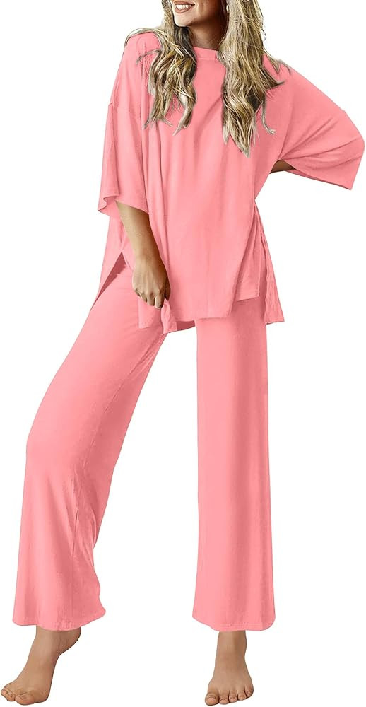 Ekouaer Lounge Sets for Women Short Sleeve Tops and Long Pants Soft Comfy Pajamas Set 2 Piece Out... | Amazon (US)