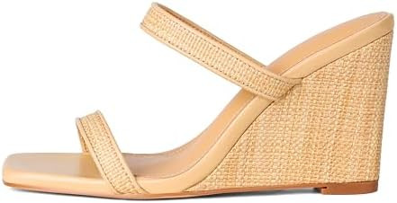 Wedge Sandals for Women Beach Shoes Espadrilles - Square Toe, Chunky Heel, Slip-On, Slides, Summe... | Amazon (US)