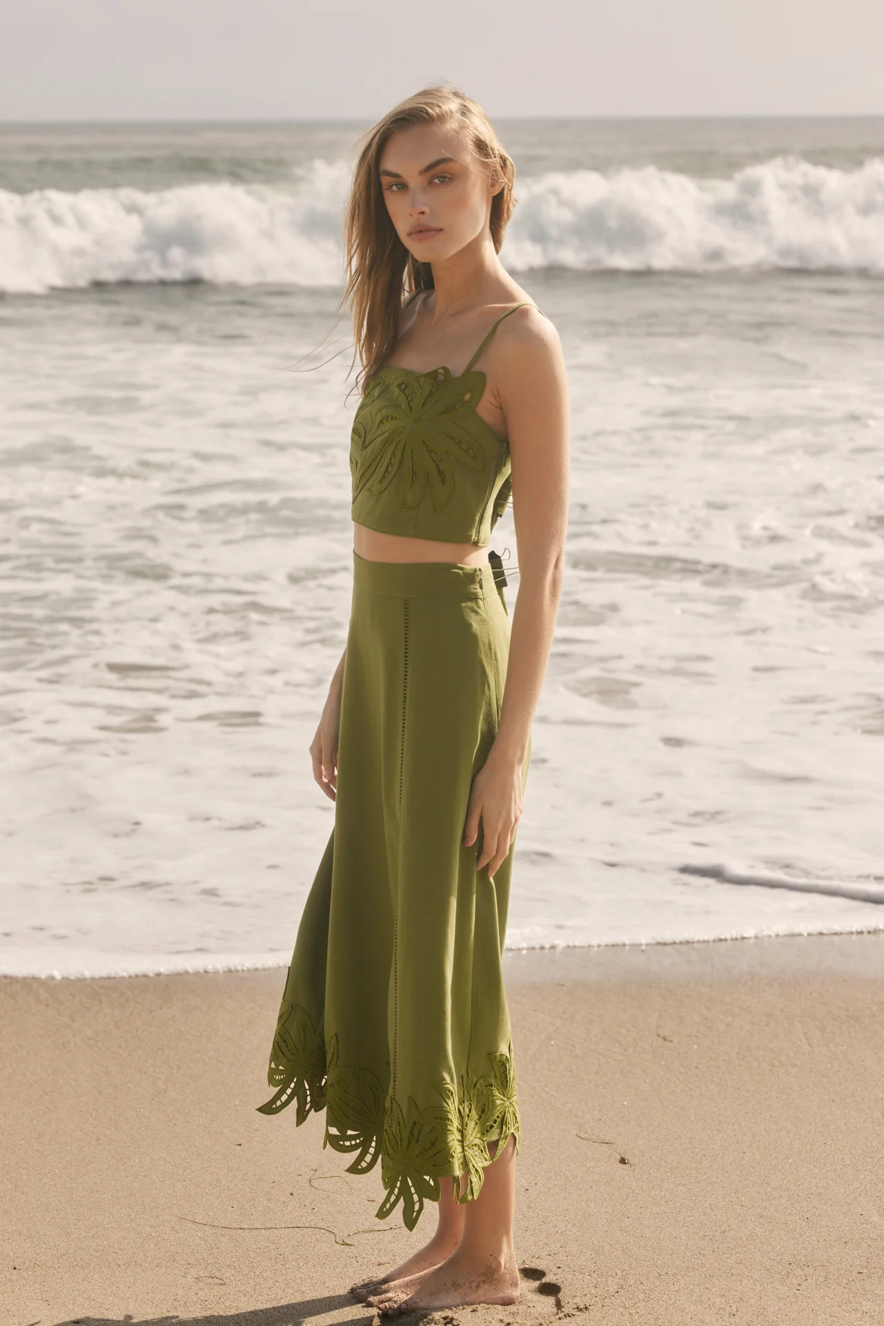Tropical Palm Linen Midi Skirt | English Factory