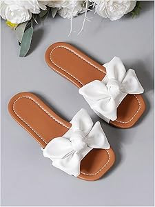 Verdusa Girl's Bows Square Toe Sandals Casual Summer Flat Sandal | Amazon (US)