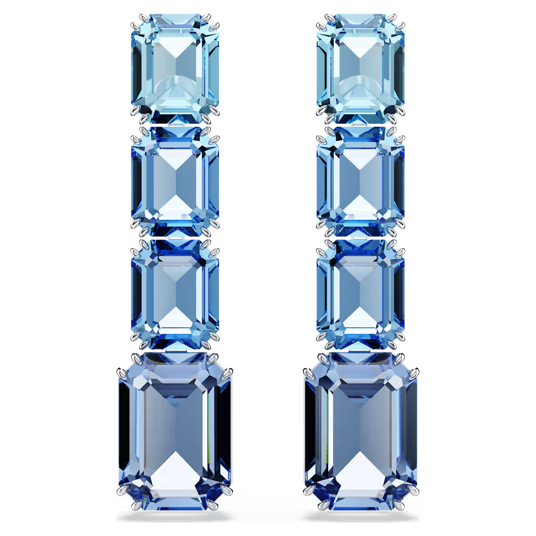 Millenia drop earrings, Octagon cut, Color gradient, Blue, Rhodium plated by SWAROVSKI | SWAROVSKI