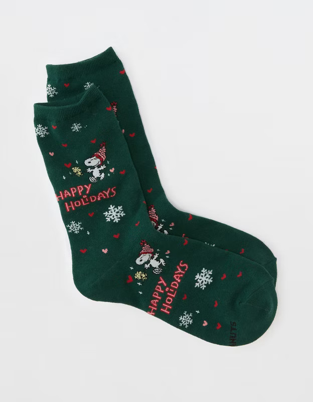 AE Peanuts Happy Holidays Crew Socks | American Eagle Outfitters (US & CA)