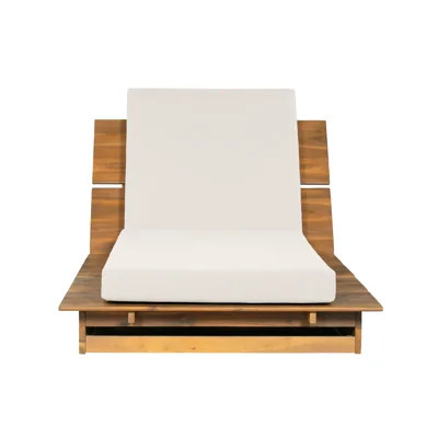 Acacia Wood Chaise Lounge with Movable Cream Cushion – Wide Teak Finish Patio Lounger, 3-Position Recliner, 400 lbs Capacity | Wayfair North America