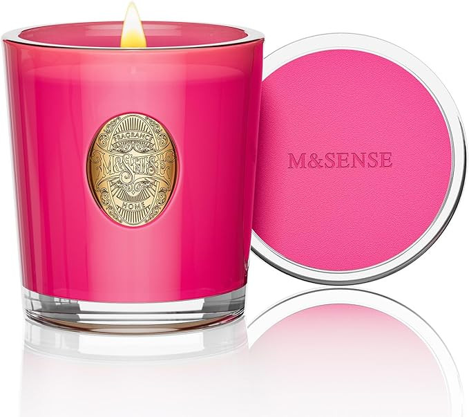 M&SENSE Natural Soy Candle| Rose Lychee &Pink | 10.2 oz, 55H Burn | Luxury Scented Candle for Rel... | Amazon (US)