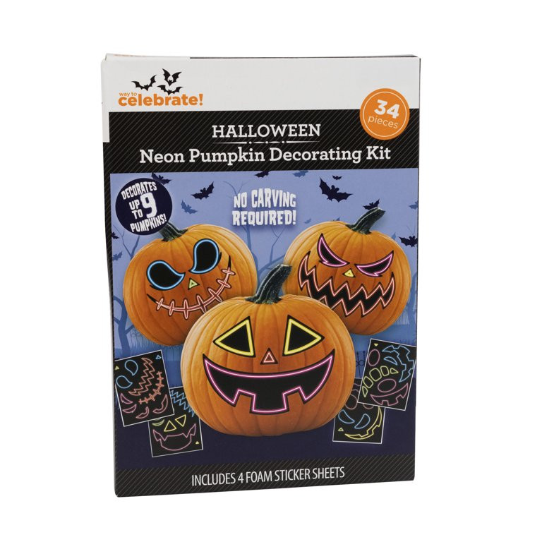 Neon Pumpkin Decorating Kit, 34 Pieces, Halloween by Way To Celebrate | Walmart (US)