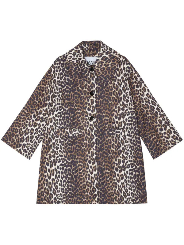 GANNI leopard-print single-breasted Coat - Farfetch | Farfetch Global